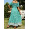 imageZESICA Womens 2025 Summer Boho Floral Print Square Neck Ruffle Swing Beach Long Maxi DressAqua