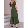 imageZESICA Womens 2025 Summer Boho Floral Print Square Neck Ruffle Swing Beach Long Maxi DressArmygreen