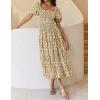 imageZESICA Womens 2025 Summer Boho Floral Print Square Neck Ruffle Swing Beach Long Maxi DressBeige