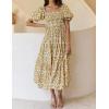 imageZESICA Womens 2025 Summer Boho Floral Print Square Neck Ruffle Swing Beach Long Maxi DressBeige