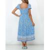 imageZESICA Womens 2025 Summer Boho Floral Print Square Neck Ruffle Swing Beach Long Maxi DressBlue