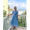imageZESICA Womens 2025 Summer Boho Floral Print Square Neck Ruffle Swing Beach Long Maxi DressBlue