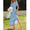 imageZESICA Womens 2025 Summer Boho Floral Print Square Neck Ruffle Swing Beach Long Maxi DressBlue