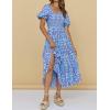 imageZESICA Womens 2025 Summer Boho Floral Print Square Neck Ruffle Swing Beach Long Maxi DressBluishviolet