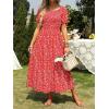 imageZESICA Womens 2025 Summer Boho Floral Print Square Neck Ruffle Swing Beach Long Maxi DressCherry