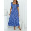 imageZESICA Womens 2025 Summer Boho Floral Print Square Neck Ruffle Swing Beach Long Maxi DressCobalt