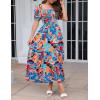 imageZESICA Womens 2025 Summer Boho Floral Print Square Neck Ruffle Swing Beach Long Maxi DressGreenblue