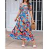imageZESICA Womens 2025 Summer Boho Floral Print Square Neck Ruffle Swing Beach Long Maxi DressGreenblue