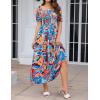 imageZESICA Womens 2025 Summer Boho Floral Print Square Neck Ruffle Swing Beach Long Maxi DressGreenblue