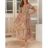 imageZESICA Womens 2025 Summer Boho Floral Print Square Neck Ruffle Swing Beach Long Maxi DressGreygreen