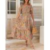 imageZESICA Womens 2025 Summer Boho Floral Print Square Neck Ruffle Swing Beach Long Maxi DressGreygreen