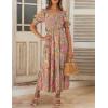 imageZESICA Womens 2025 Summer Boho Floral Print Square Neck Ruffle Swing Beach Long Maxi DressGreygreen