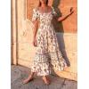 imageZESICA Womens 2025 Summer Boho Floral Print Square Neck Ruffle Swing Beach Long Maxi DressIvory