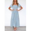 imageZESICA Womens 2025 Summer Boho Floral Print Square Neck Ruffle Swing Beach Long Maxi DressLightblue