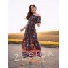 imageZESICA Womens 2025 Summer Boho Floral Print Square Neck Ruffle Swing Beach Long Maxi DressNavy