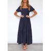 imageZESICA Womens 2025 Summer Boho Floral Print Square Neck Ruffle Swing Beach Long Maxi DressNavyblue