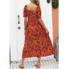 imageZESICA Womens 2025 Summer Boho Floral Print Square Neck Ruffle Swing Beach Long Maxi DressOrangeRed