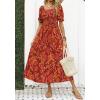imageZESICA Womens 2025 Summer Boho Floral Print Square Neck Ruffle Swing Beach Long Maxi DressOrangeRed