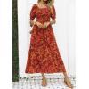 imageZESICA Womens 2025 Summer Boho Floral Print Square Neck Ruffle Swing Beach Long Maxi DressOrangeRed