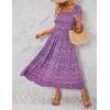 imageZESICA Womens 2025 Summer Boho Floral Print Square Neck Ruffle Swing Beach Long Maxi DressPurple