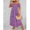 imageZESICA Womens 2025 Summer Boho Floral Print Square Neck Ruffle Swing Beach Long Maxi DressPurple