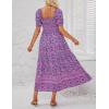 imageZESICA Womens 2025 Summer Boho Floral Print Square Neck Ruffle Swing Beach Long Maxi DressPurple