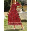 imageZESICA Womens 2025 Summer Boho Floral Print Square Neck Ruffle Swing Beach Long Maxi DressRed