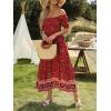 imageZESICA Womens 2025 Summer Boho Floral Print Square Neck Ruffle Swing Beach Long Maxi DressRed