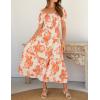 imageZESICA Womens 2025 Summer Boho Floral Print Square Neck Ruffle Swing Beach Long Maxi DressTangerine