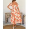 imageZESICA Womens 2025 Summer Boho Floral Print Square Neck Ruffle Swing Beach Long Maxi DressTangerine