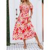 imageZESICA Womens 2025 Summer Boho Floral Print Square Neck Ruffle Swing Beach Long Maxi DressTomato