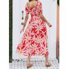 imageZESICA Womens 2025 Summer Boho Floral Print Square Neck Ruffle Swing Beach Long Maxi DressTomato