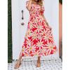 imageZESICA Womens 2025 Summer Boho Floral Print Square Neck Ruffle Swing Beach Long Maxi DressTomato