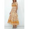 imageZESICA Womens 2025 Summer Boho Floral Print Square Neck Ruffle Swing Beach Long Maxi DressYellow