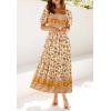 imageZESICA Womens 2025 Summer Boho Floral Print Square Neck Ruffle Swing Beach Long Maxi DressYellow