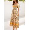 imageZESICA Womens 2025 Summer Boho Floral Print Square Neck Ruffle Swing Beach Long Maxi DressYellow