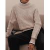 imageZESICA Womens Casual Long Sleeve Mock Neck Cable Knit Contrast Color Fall Winter Chunky Pullover SweaterAlmond