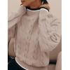 imageZESICA Womens Casual Long Sleeve Mock Neck Cable Knit Contrast Color Fall Winter Chunky Pullover SweaterAlmond