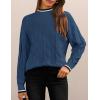 imageZESICA Womens Casual Long Sleeve Mock Neck Cable Knit Contrast Color Fall Winter Chunky Pullover SweaterDusty Blue