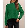 imageZESICA Womens Casual Long Sleeve Mock Neck Cable Knit Contrast Color Fall Winter Chunky Pullover SweaterGreen