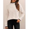 imageZESICA Womens Casual Long Sleeve Mock Neck Cable Knit Contrast Color Fall Winter Chunky Pullover SweaterIvory