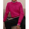 imageZESICA Womens Casual Long Sleeve Mock Neck Cable Knit Contrast Color Fall Winter Chunky Pullover SweaterRose