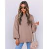 imageZESICA Womens Casual Turtleneck Long Lantern Sleeve Oversized Ribbed Knit Pullover Sweater Jumper TopAlmond