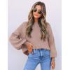 imageZESICA Womens Casual Turtleneck Long Lantern Sleeve Oversized Ribbed Knit Pullover Sweater Jumper TopAlmond