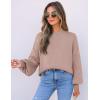 imageZESICA Womens Casual Turtleneck Long Lantern Sleeve Oversized Ribbed Knit Pullover Sweater Jumper TopAlmond
