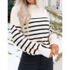 imageZESICA Womens Casual Turtleneck Long Lantern Sleeve Oversized Ribbed Knit Pullover Sweater Jumper TopApricotstripe