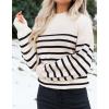 imageZESICA Womens Casual Turtleneck Long Lantern Sleeve Oversized Ribbed Knit Pullover Sweater Jumper TopApricotstripe
