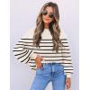 imageZESICA Womens Casual Turtleneck Long Lantern Sleeve Oversized Ribbed Knit Pullover Sweater Jumper TopApricotstripe