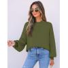 imageZESICA Womens Casual Turtleneck Long Lantern Sleeve Oversized Ribbed Knit Pullover Sweater Jumper TopArmygreen