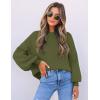imageZESICA Womens Casual Turtleneck Long Lantern Sleeve Oversized Ribbed Knit Pullover Sweater Jumper TopArmygreen